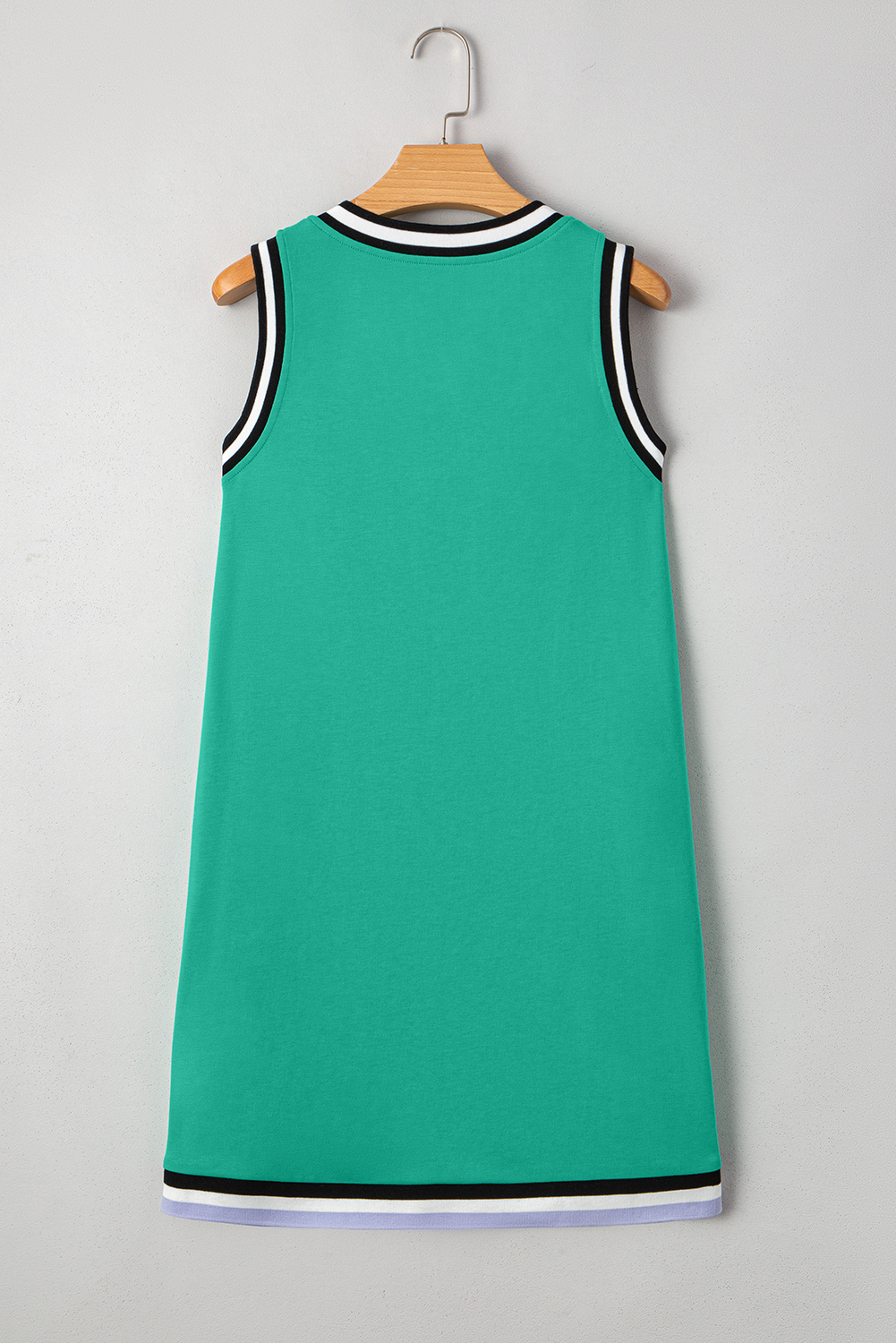 Mint Green Varsity Contrast Striped V Neck Long Sleeve T Shirt Dress with Pockets - loveforevers