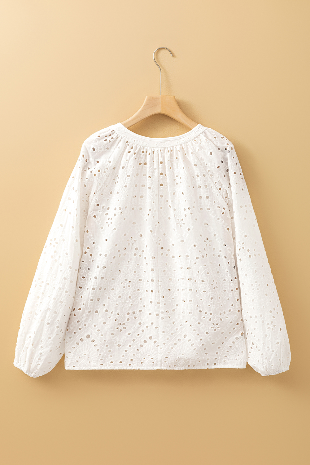 White Eyelet Embroidered Puff Sleeve V Neck Blouse - loveforevers