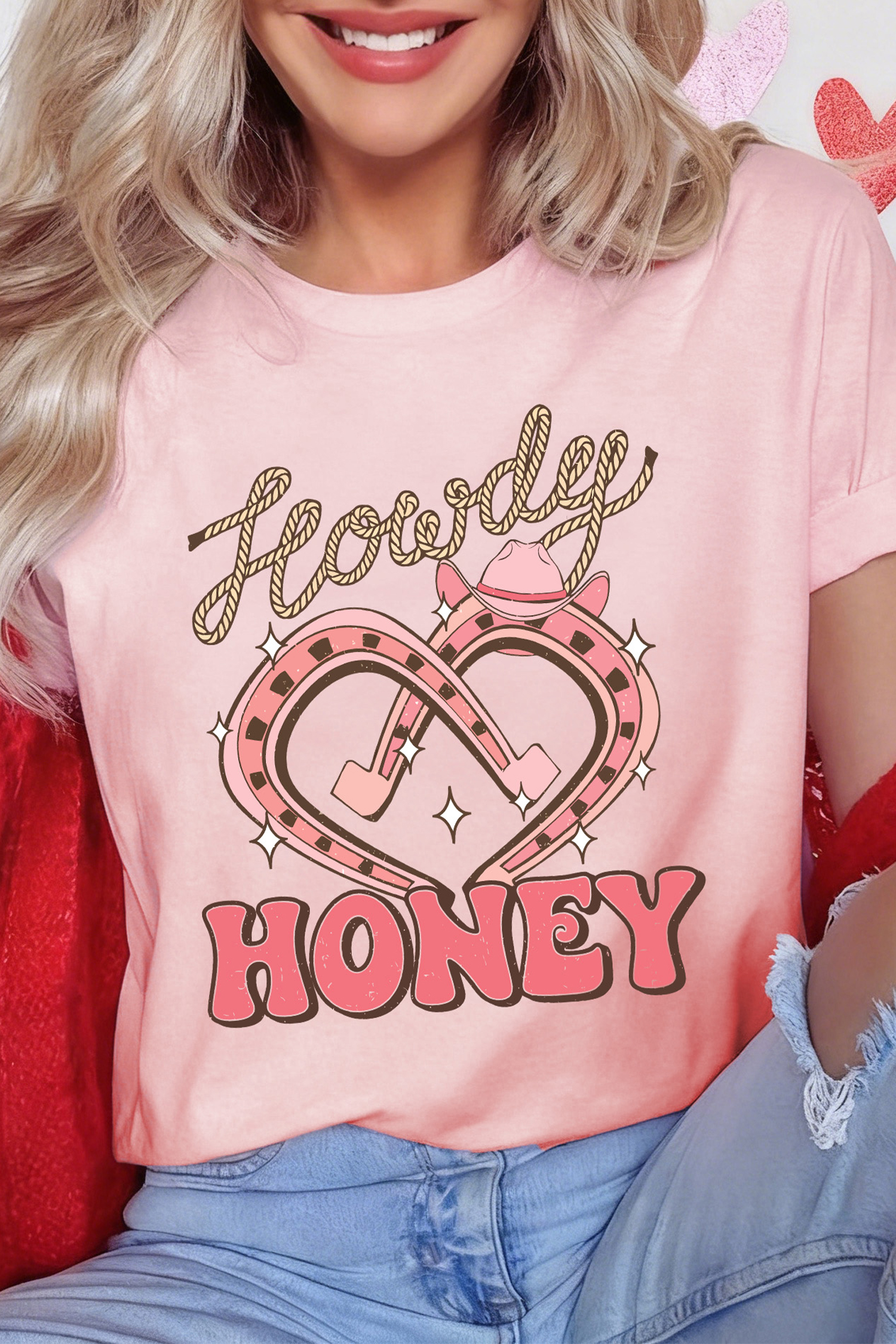 Pink Howdy HONEY Horseshoe Heart Printed T Shirt - loveforevers