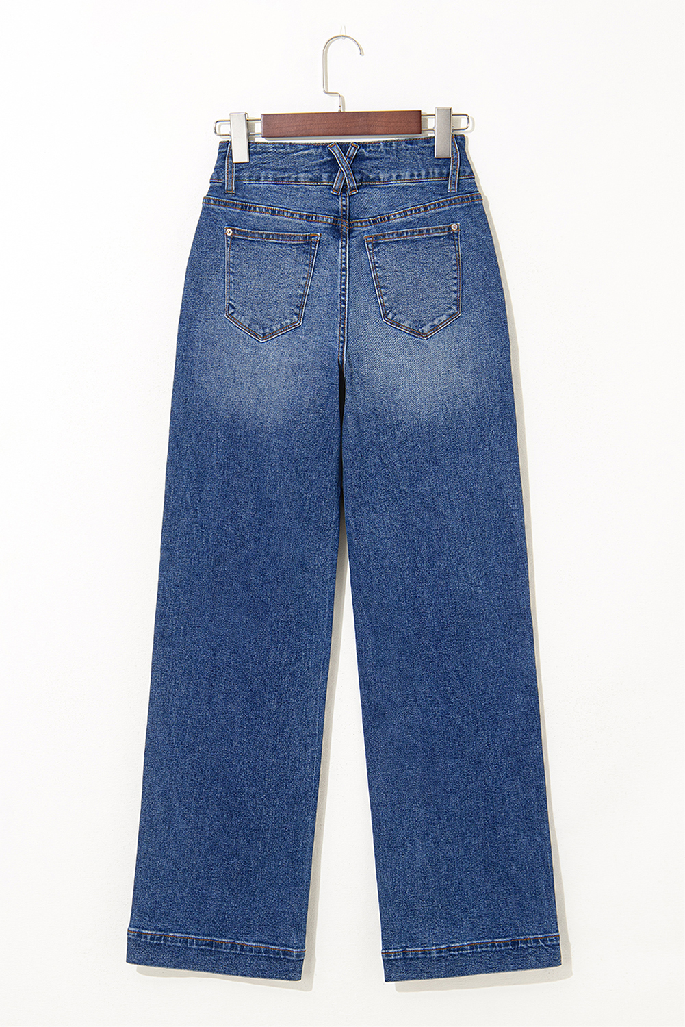 Sky Blue Double Button Zip Fly Straight Leg Jeans - loveforevers