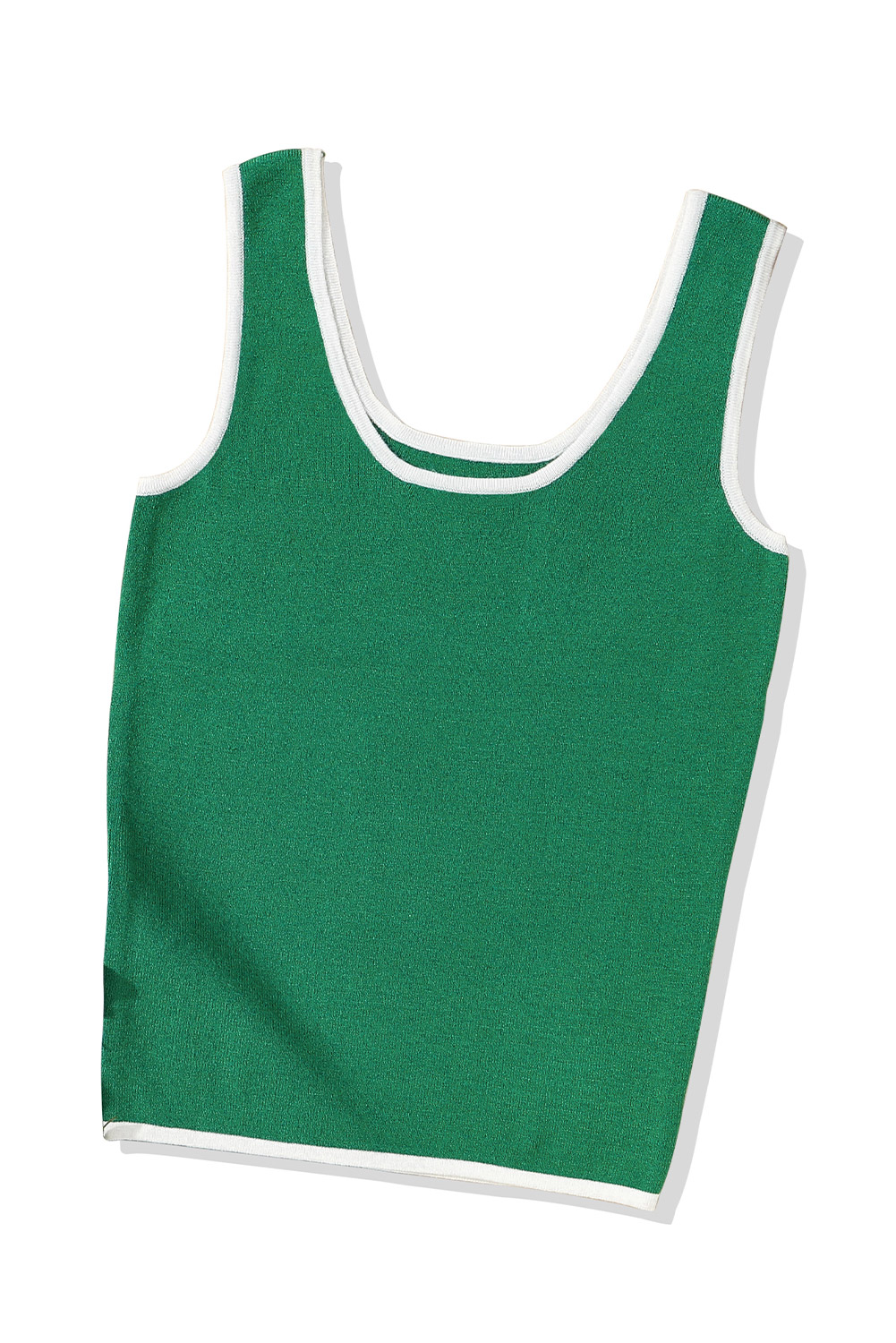 Dark Green Lightweight Ribbed Knit Contrast Trim Sweater Vest - loveforevers