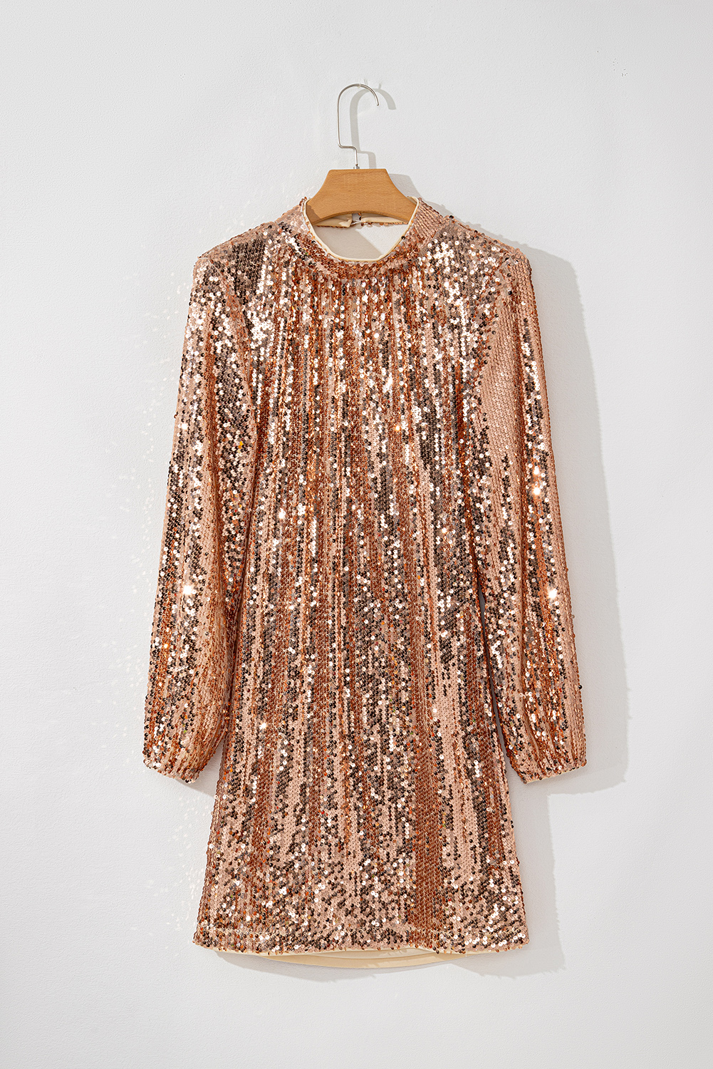Gold Sequined Long Sleeve Cutout Back Mini Dress - loveforevers