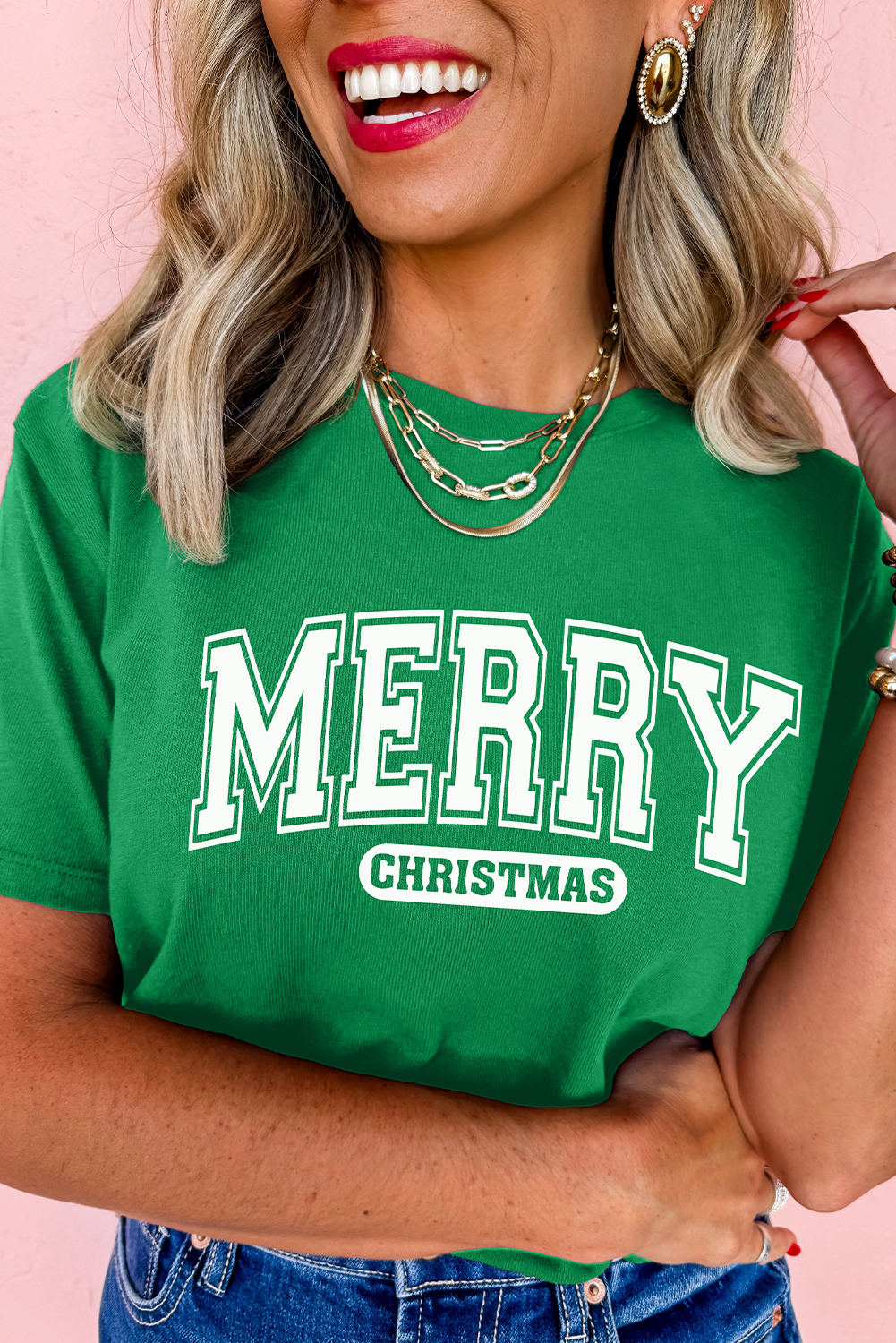 Bright Green MERRY CHRISTMAS Letter Graphic Loose T Shirt - loveforevers