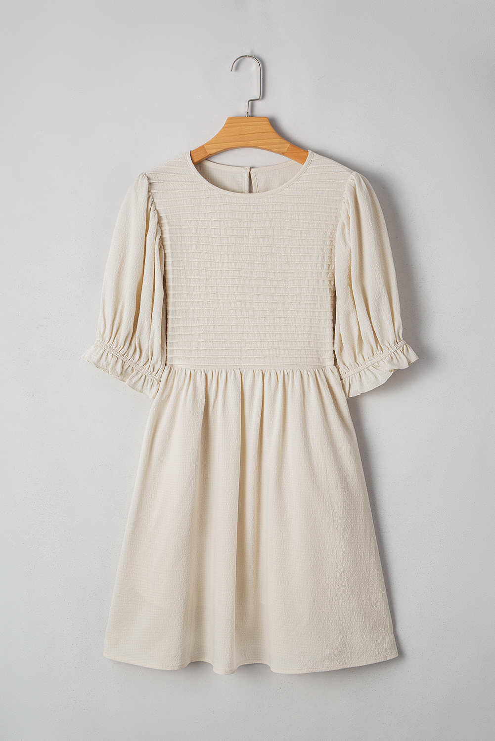White Textured Ruffled Puff Sleeve Loose Dress - loveforevers