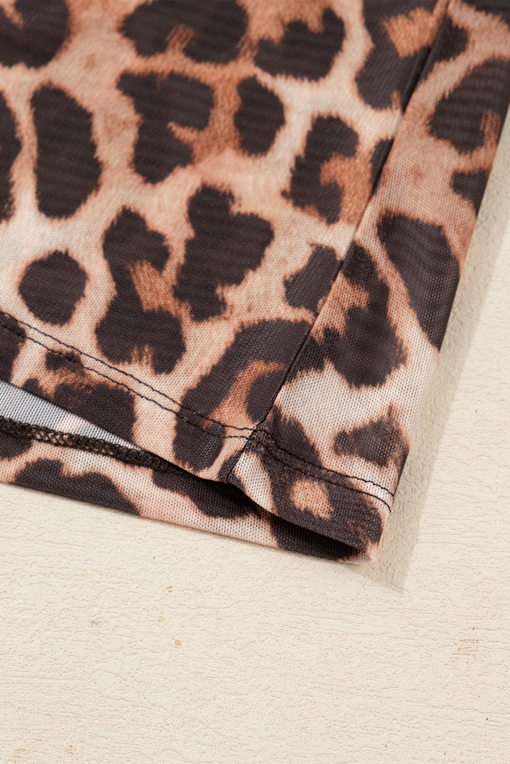 Brown Leopard Mock Neck Long Sleeve Mesh Top - loveforevers