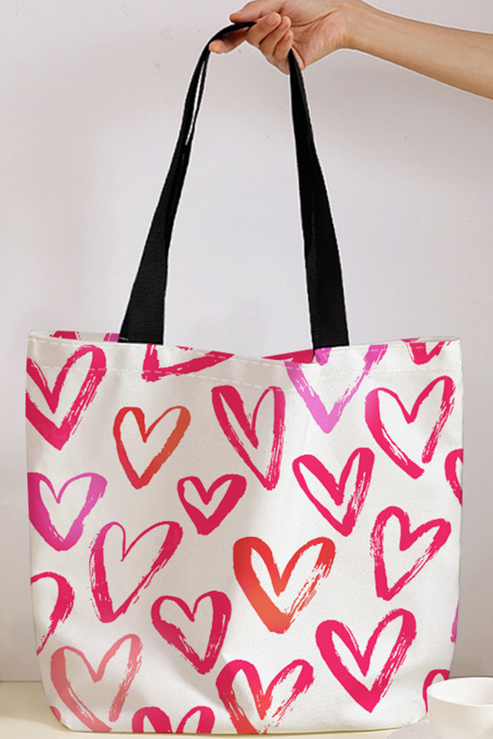 Bright Pink Heart Shape Print Canvas Large Tote Bag - loveforevers