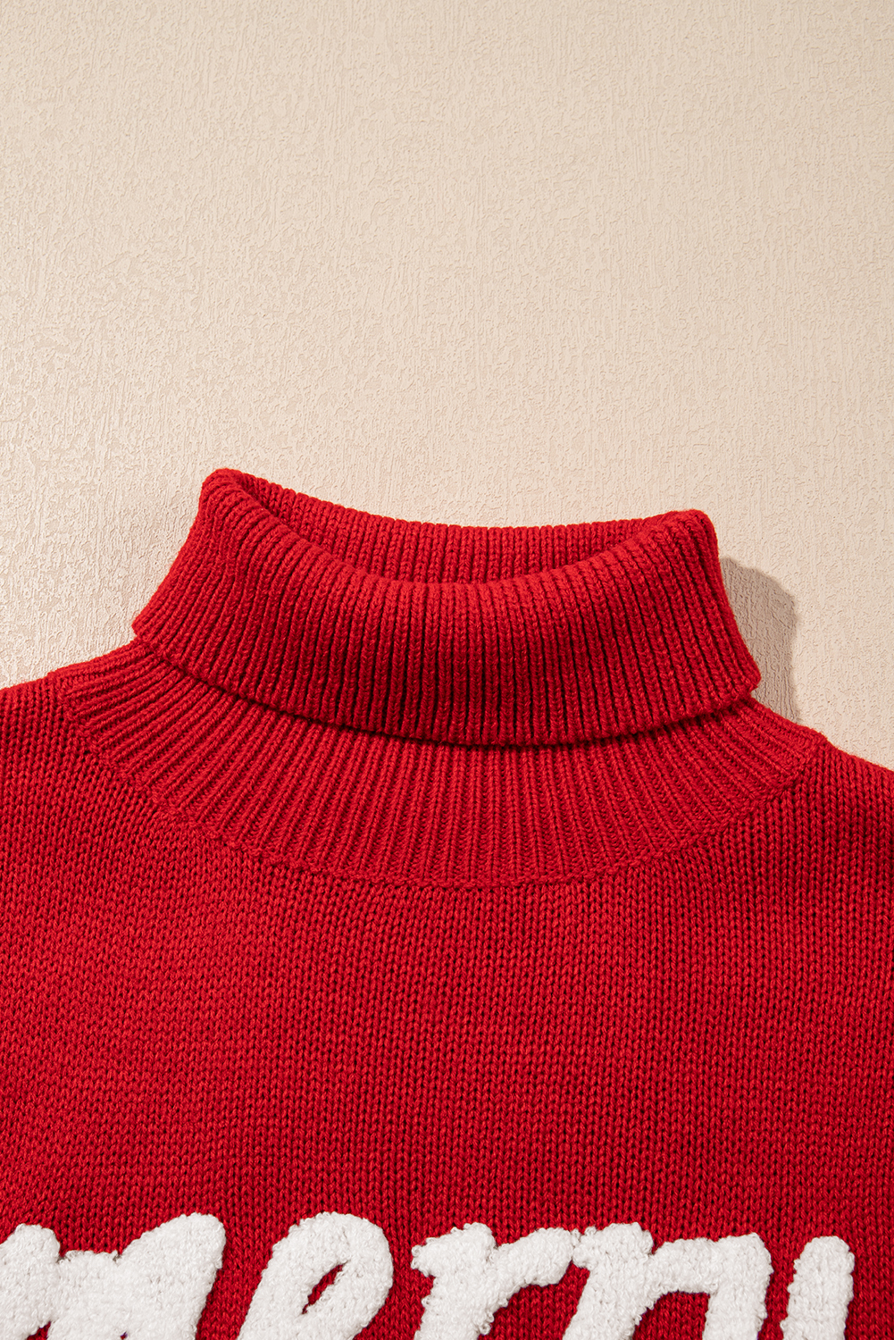 Racing Red Merry Graphic Sequin Sleeves Christmas Turtleneck Sweater - loveforevers