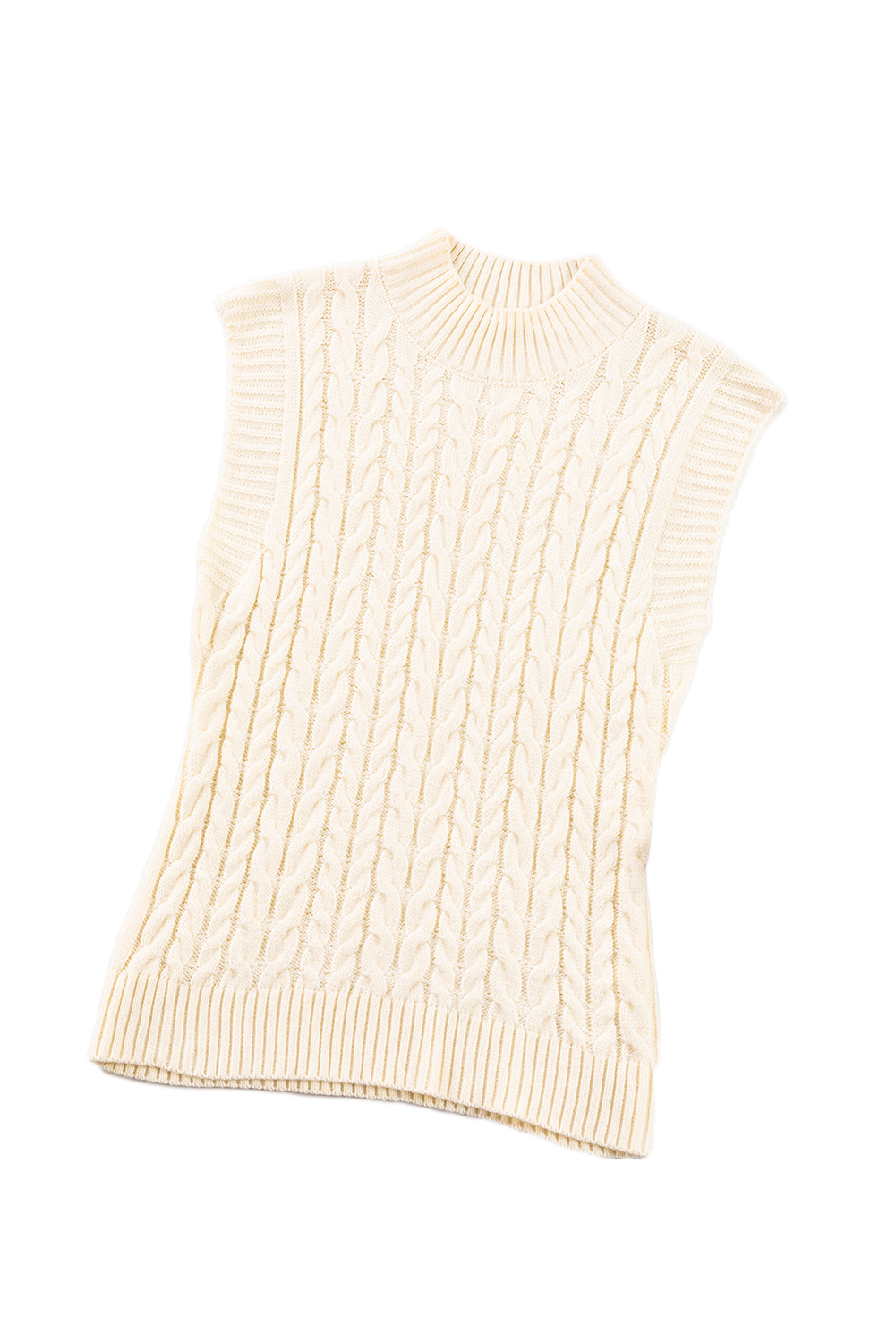 Oatmeal Cable Knit High Neck Sweater Vest - loveforevers