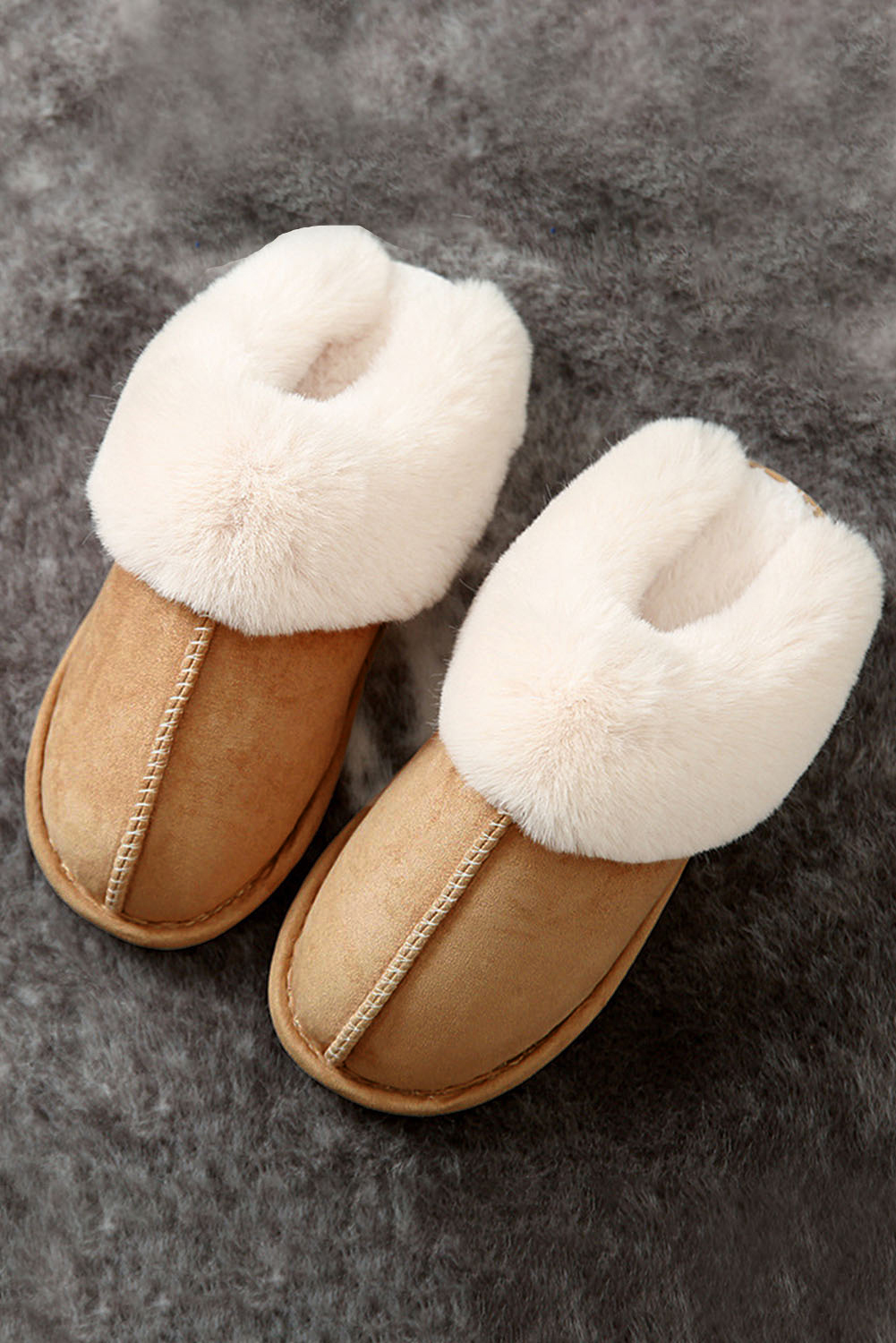 Khaki Cut and Sew Faux Suede Plush Lined Slippers - loveforevers