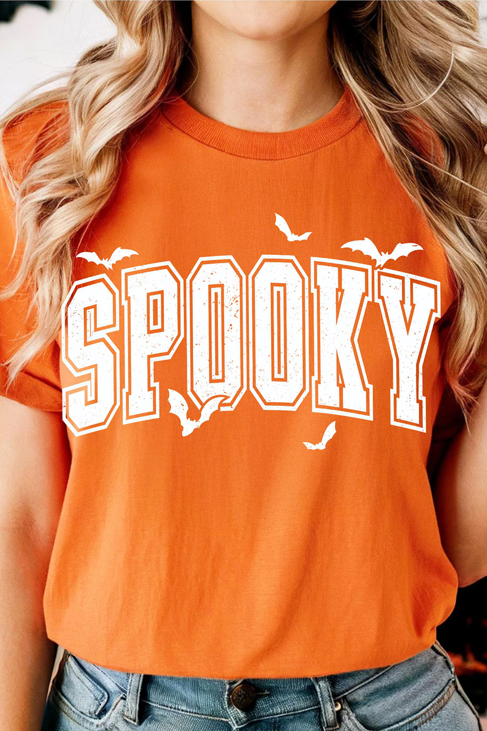 Orange SPOOKY Bats Halloween Graphic T Shirt - loveforevers