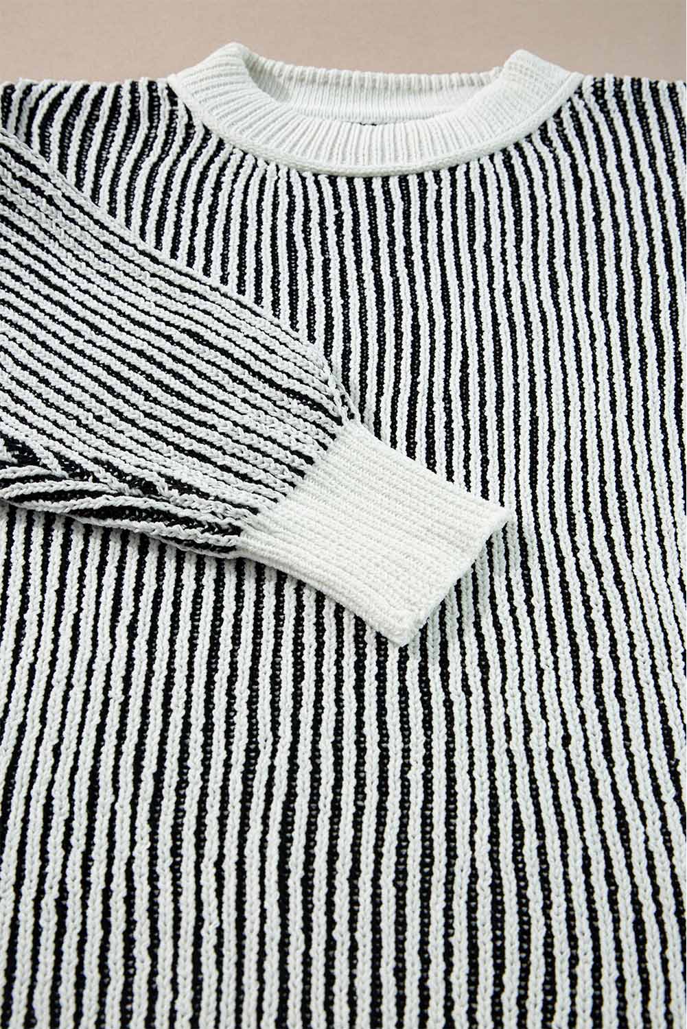 Bright Pink Striped Textured Knit Contrast Edge Loose Sweater - loveforevers