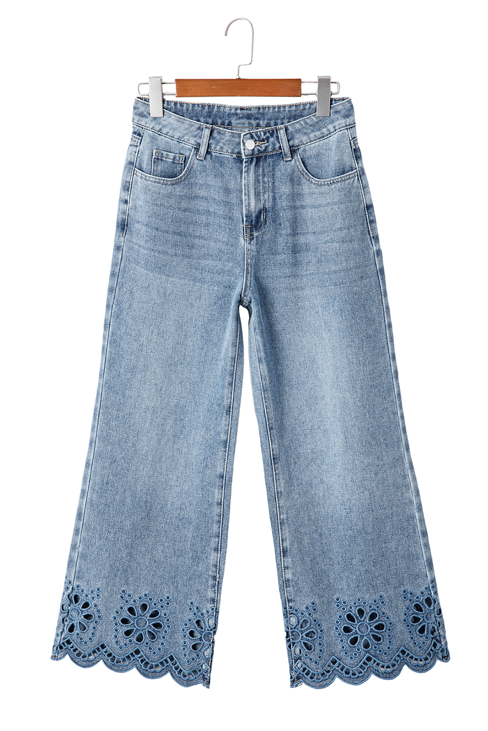 Dusk Blue Embroidered Cropped Wide Leg High Waist Jeans - loveforevers