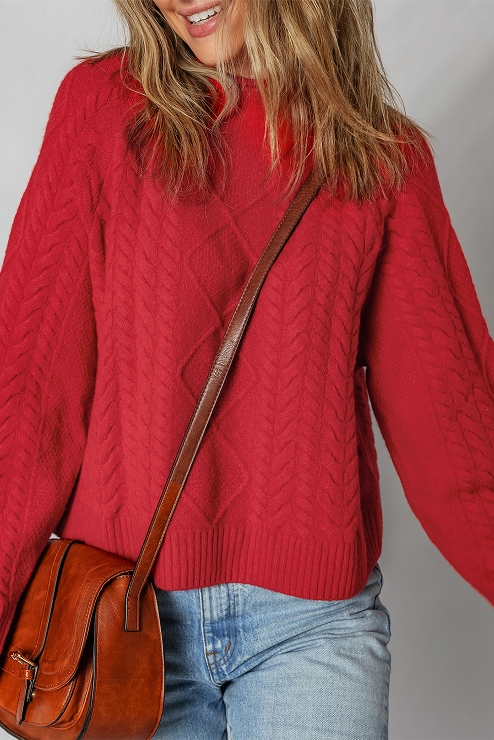 Fiery Red Cable Knit Baggy Sweater - loveforevers