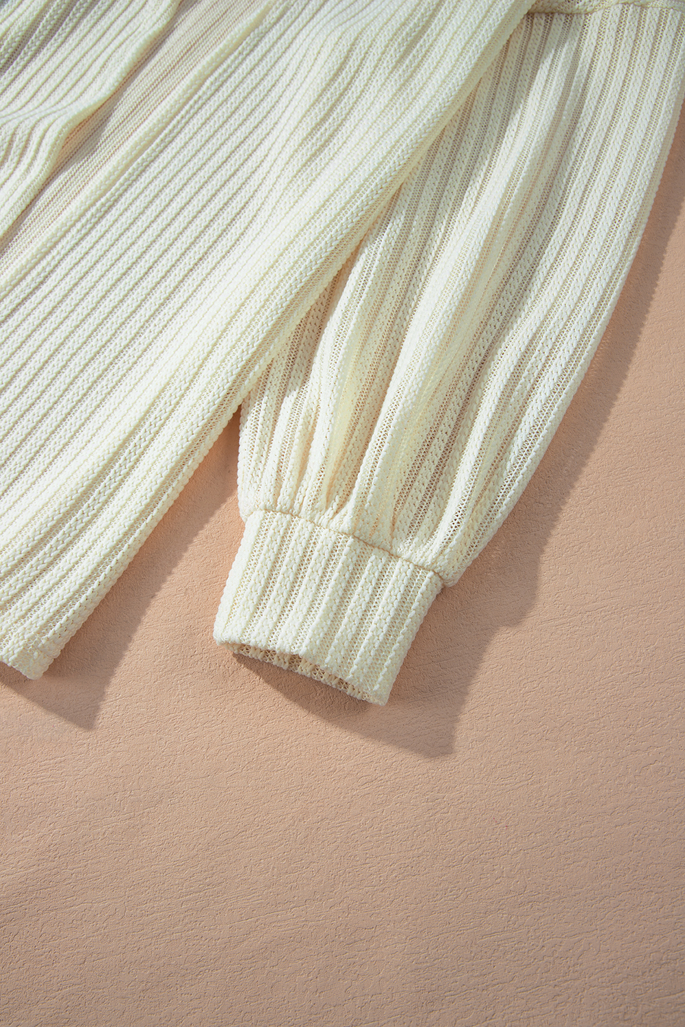 Beige Textured Lantern Sleeve Open Kimono - loveforevers