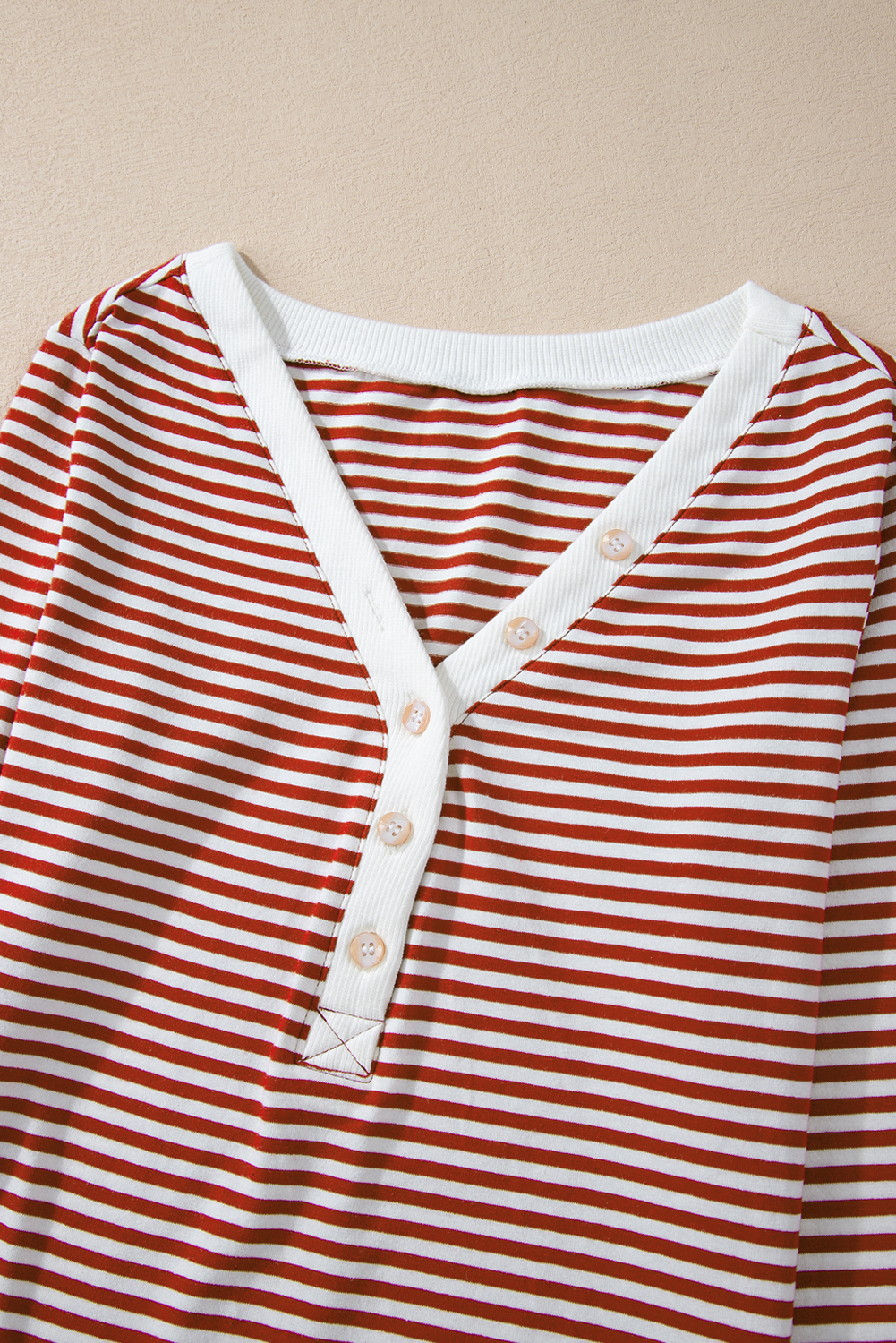 Red Stripe Buttoned V Neck Top and Knotted Waist Pants Lounge Set - loveforevers