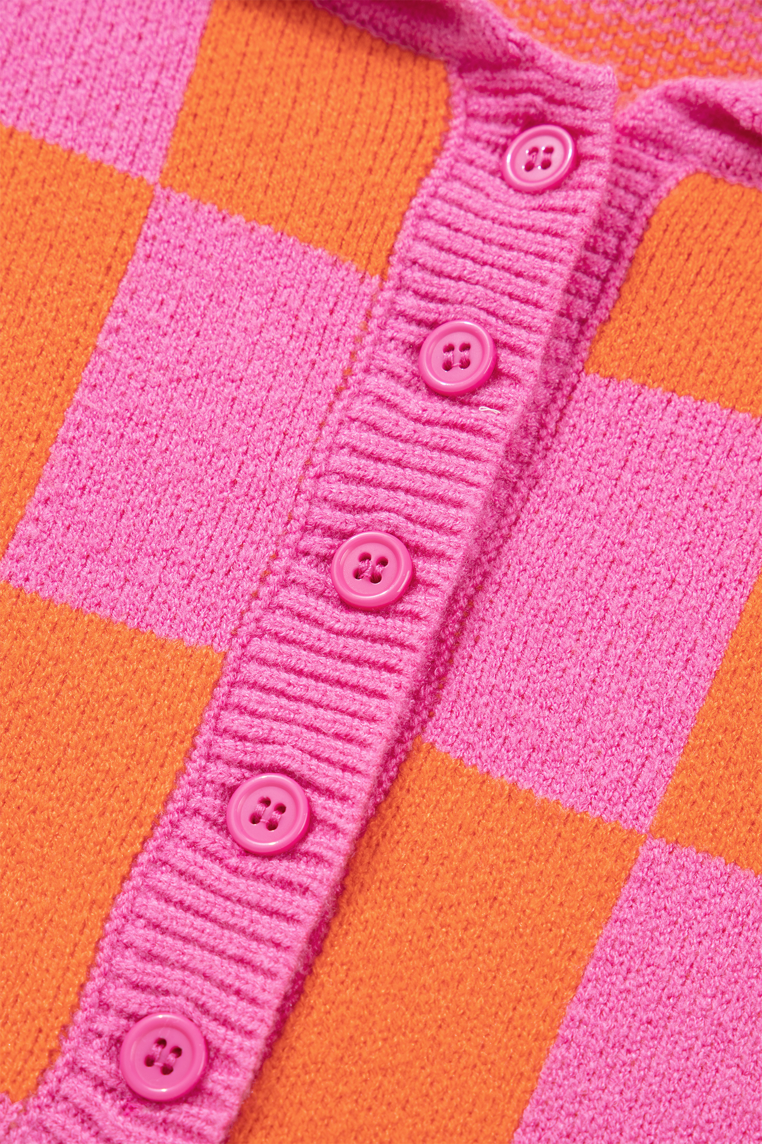 Sachet Pink Checkered Knit Polo Collar Baggy Sweater - loveforevers