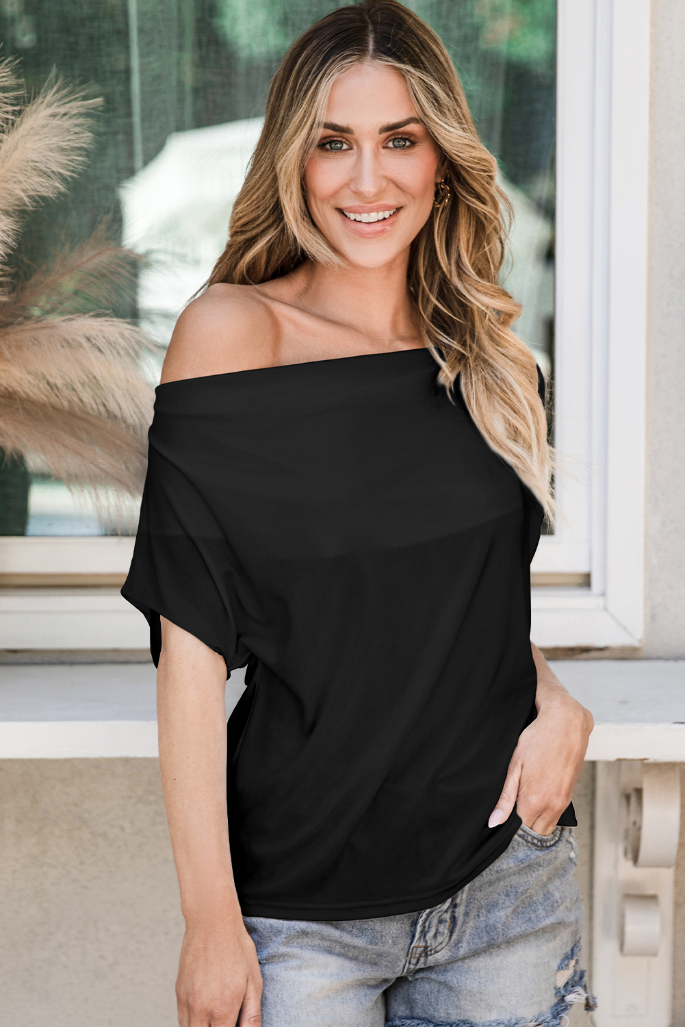 Black Cowl Neck Bat Sleeve T Shirt - loveforevers