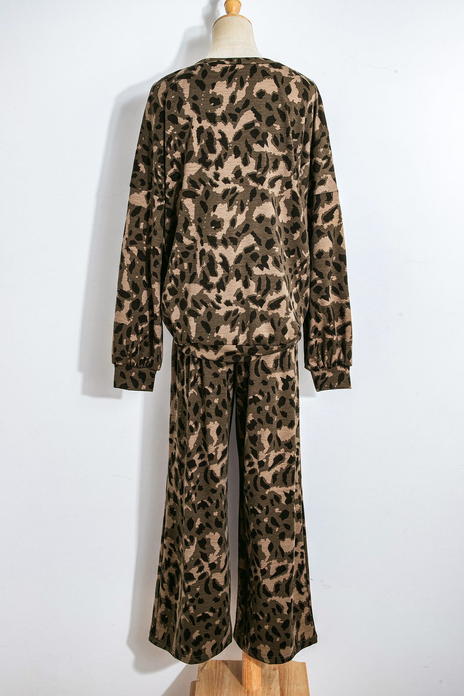 Brown Leopard Loose Tee Drawstring Waist Barrel Pants Set - loveforevers