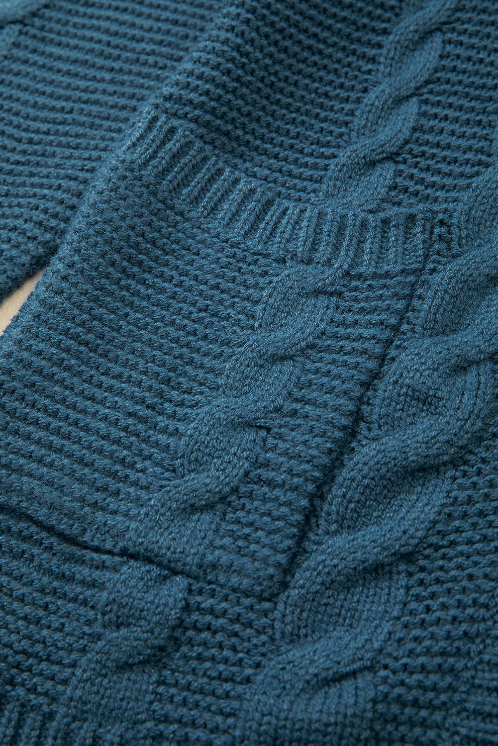 Peacock Blue Cable Knit Button Front Pocketed Baggy Cardigan - loveforevers