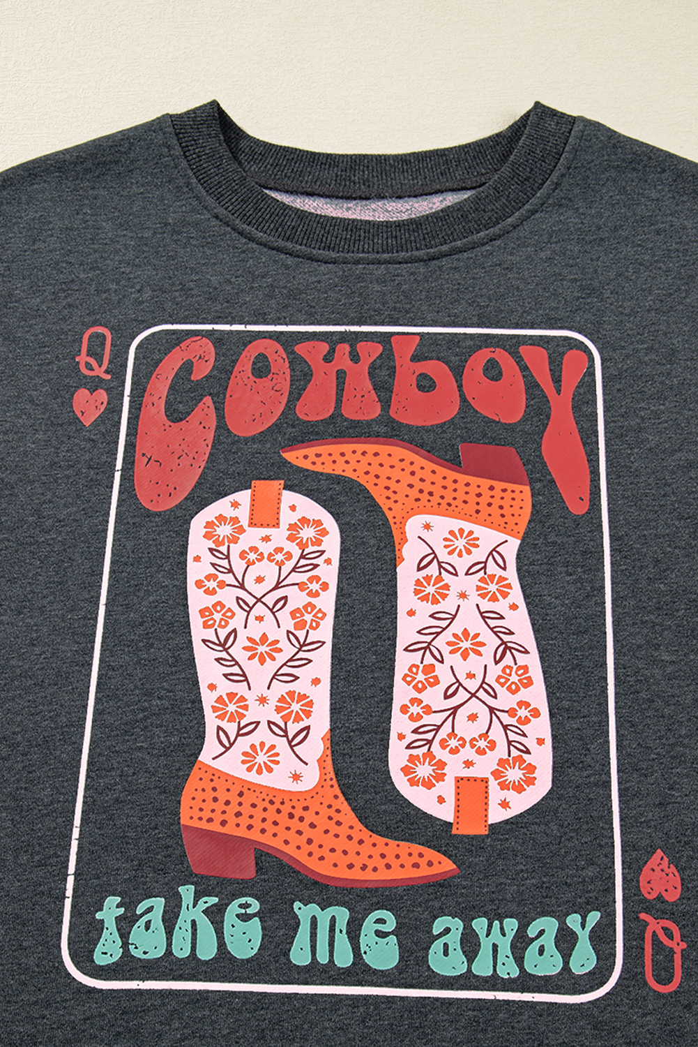 Carbon Grey Cowboy Queen Card Drop Shoulder Graphic Sweatshirt - loveforevers
