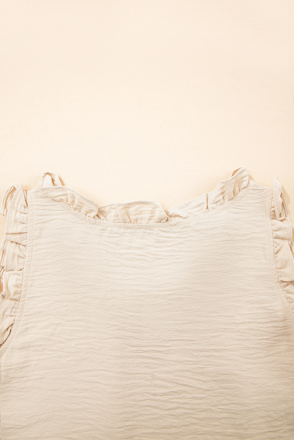 Parchment Textured Frilly Trim V Neck Sleeveless Top - loveforevers