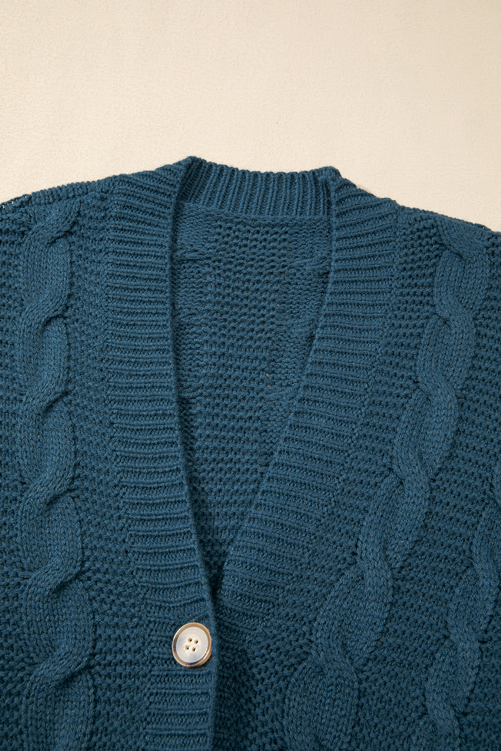 Peacock Blue Cable Knit Button Front Pocketed Baggy Cardigan - loveforevers