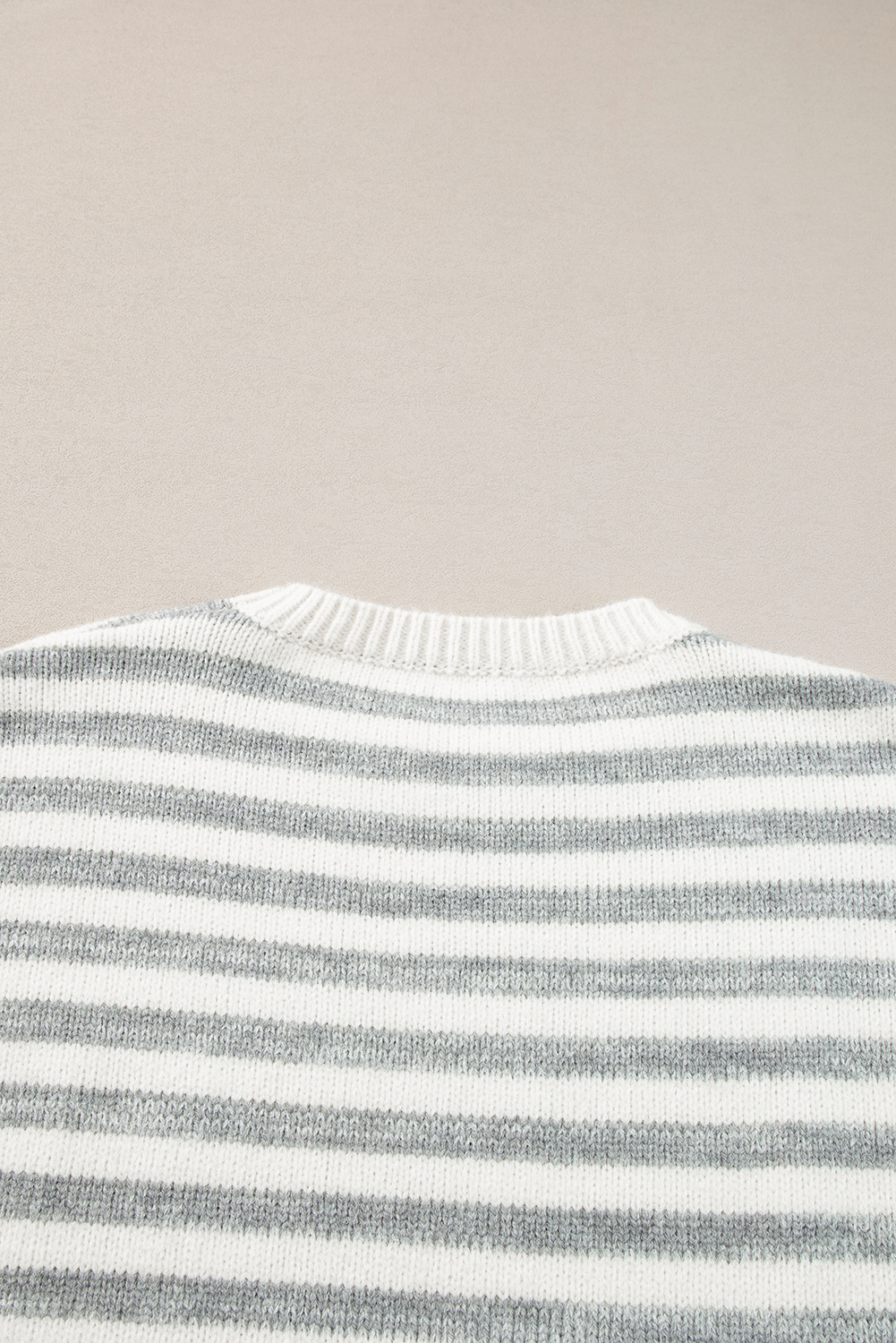 Gray Stripe Drop Shoulder Crew Neck Sweater - loveforevers