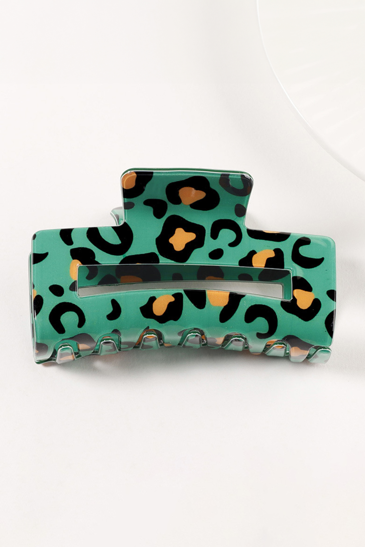 Dark Green Leopard Print Square Hollowed Plastic Hair Claw Clip - loveforevers