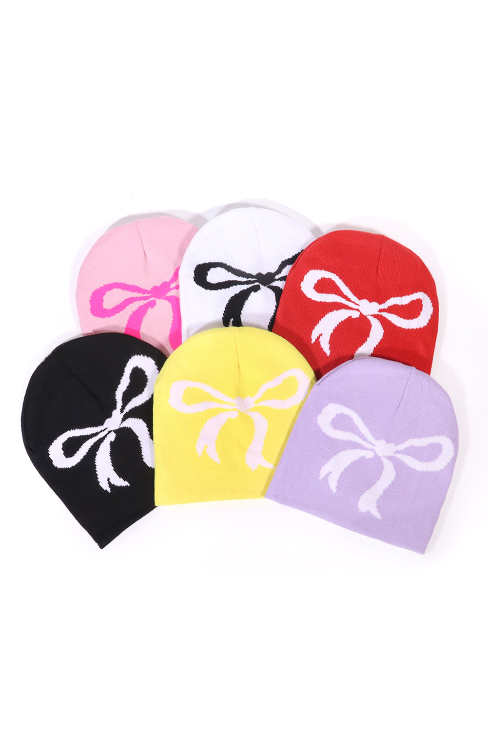 Pink Ribbon Bow Print Soft Knit Beanie - loveforevers