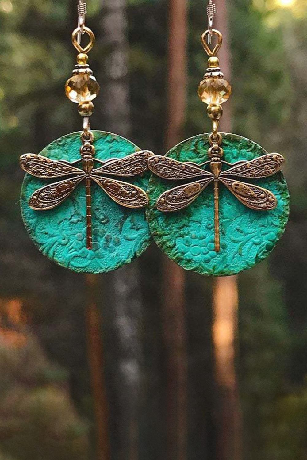 Dark Green Retro Dragonfly Hook Drop Earrings - loveforevers