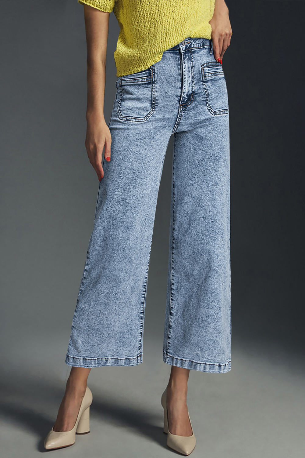 Light Blue Chic Patch Pocket Straight Leg Loose Jeans - loveforevers