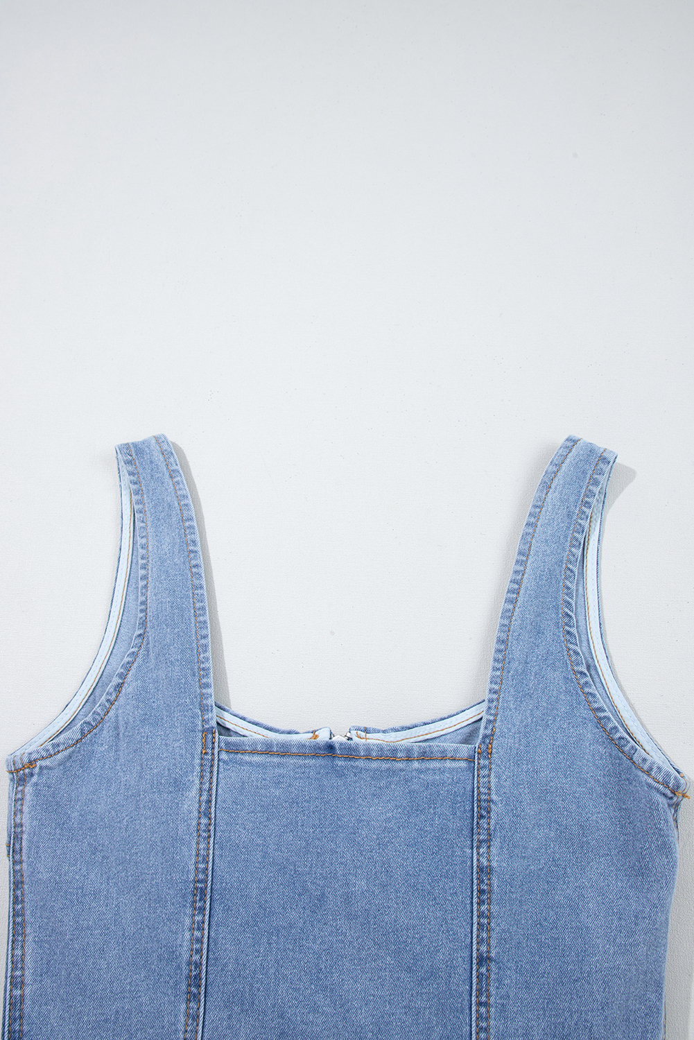 Beau Blue Seamed Zipper Square Neck Sleeveless Denim Mini Dress - loveforevers