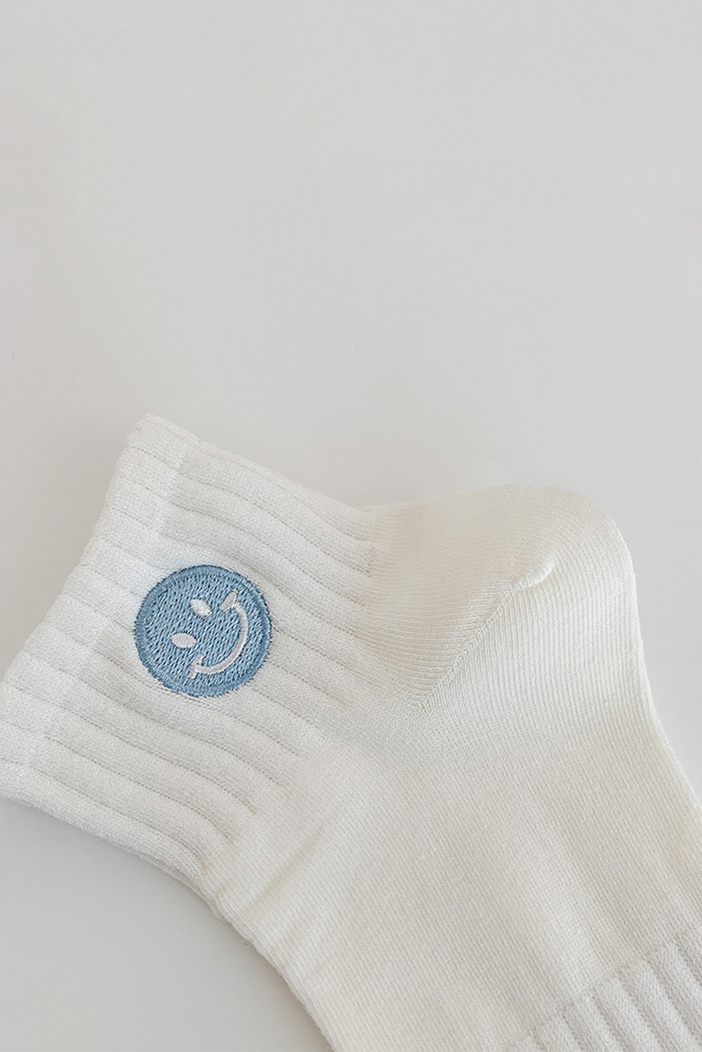 Light Blue Cute Smile Face Embroidered Cotton Socks - loveforevers