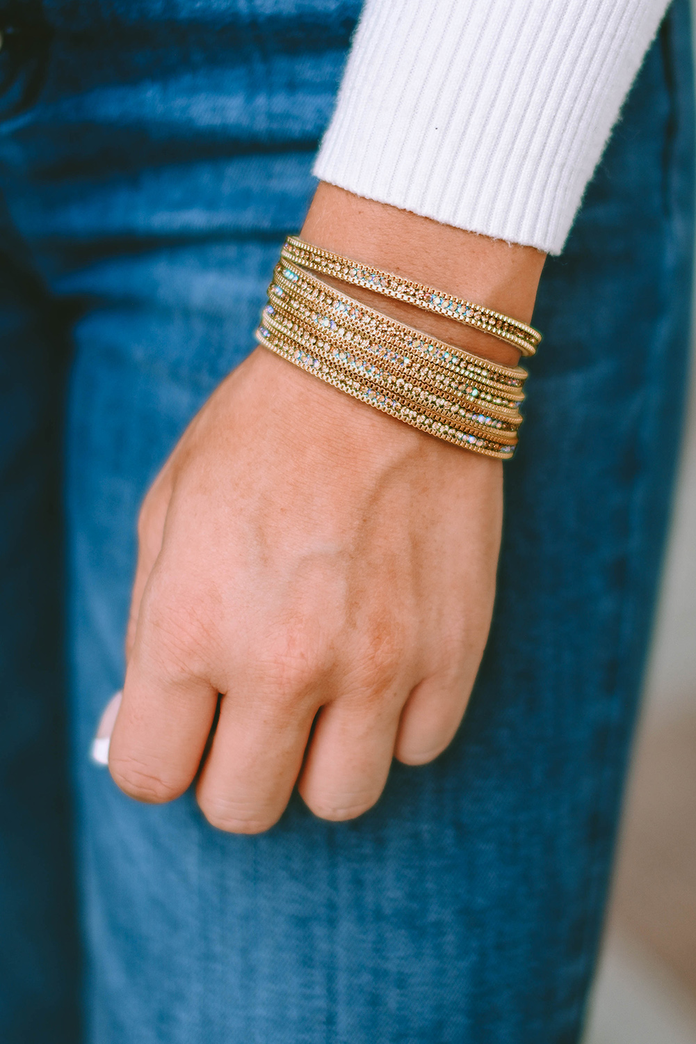 Gold Full Diamond Leather Wide Plated Magnetic Buckle Bracelet - loveforevers