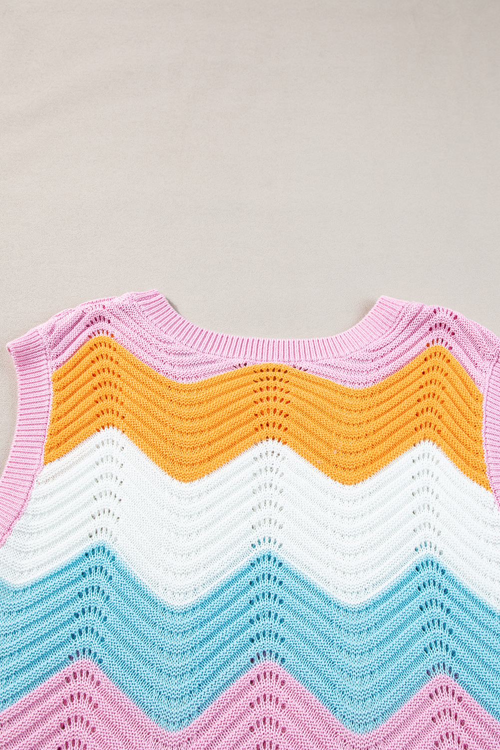 Multicolour Wavy Striped Print Textured Knit Sleeveless Sweater Top - loveforevers