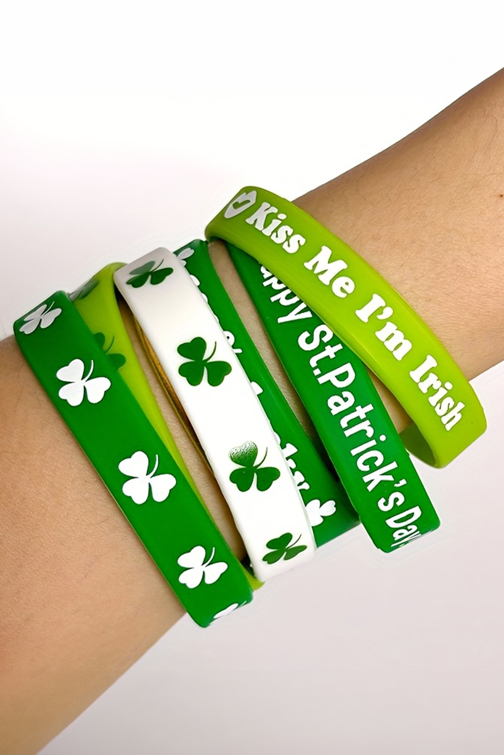 Green St Patricks Shamrock Print Silicone Bracelet - loveforevers