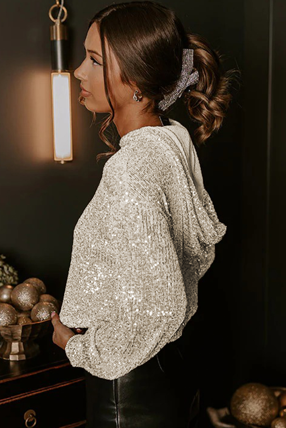 Jet Stream Sequin Hooded Long Sleeve Top - loveforevers