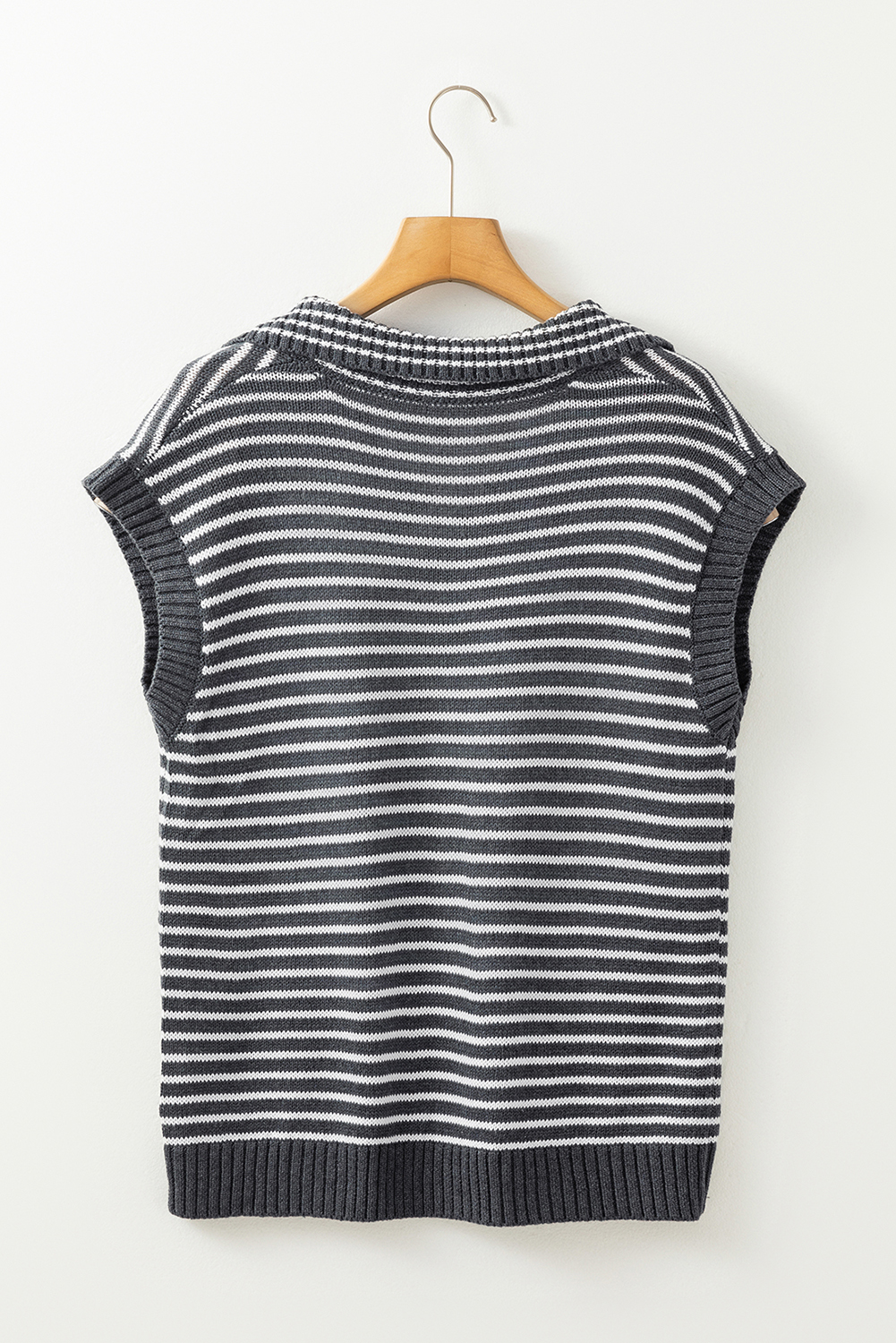 Gray Stripe Collared V Neck Sweater Vest with Pockets - loveforevers