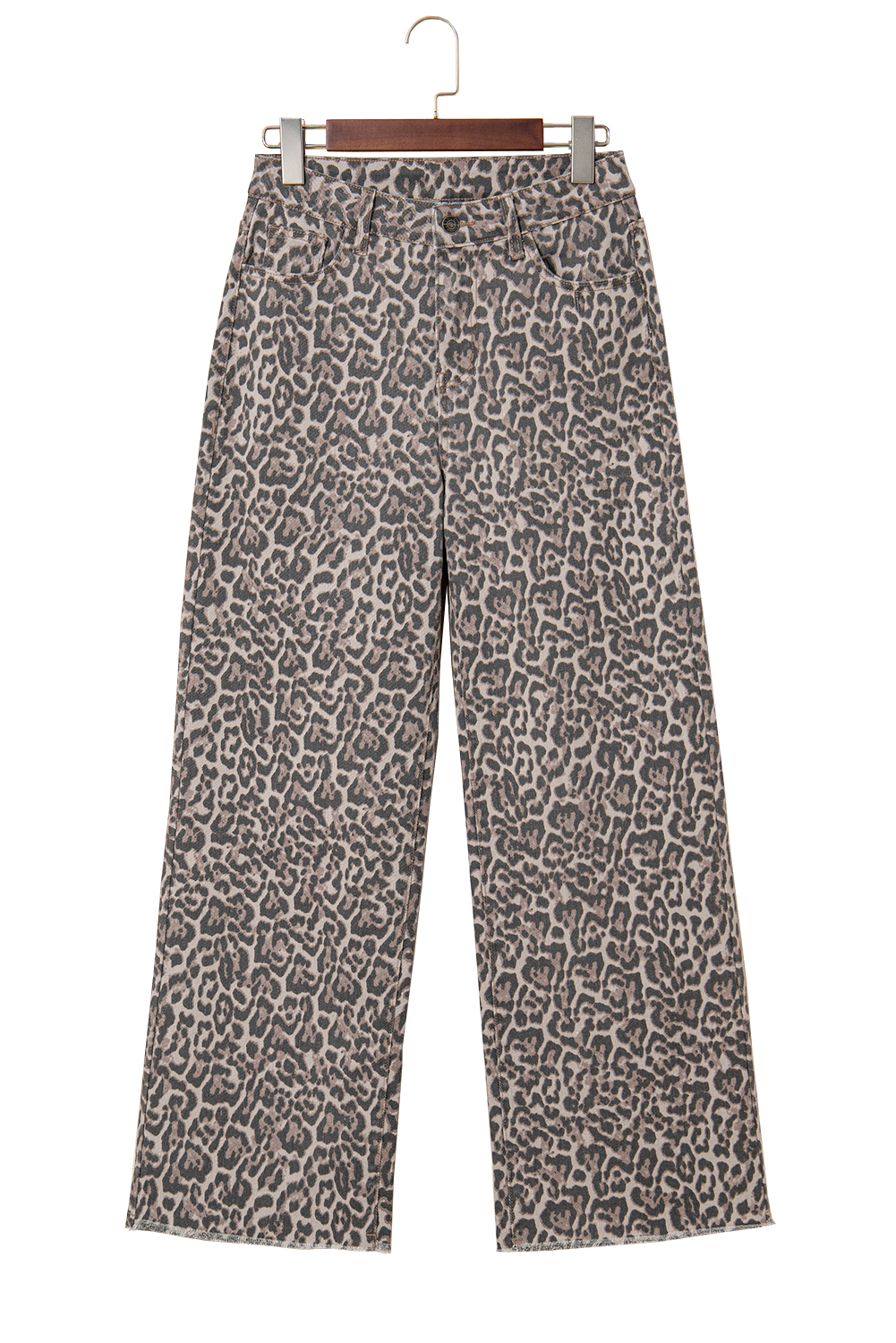 Rose Leopard Frayed Edge Wide Leg High Waist Jeans - loveforevers