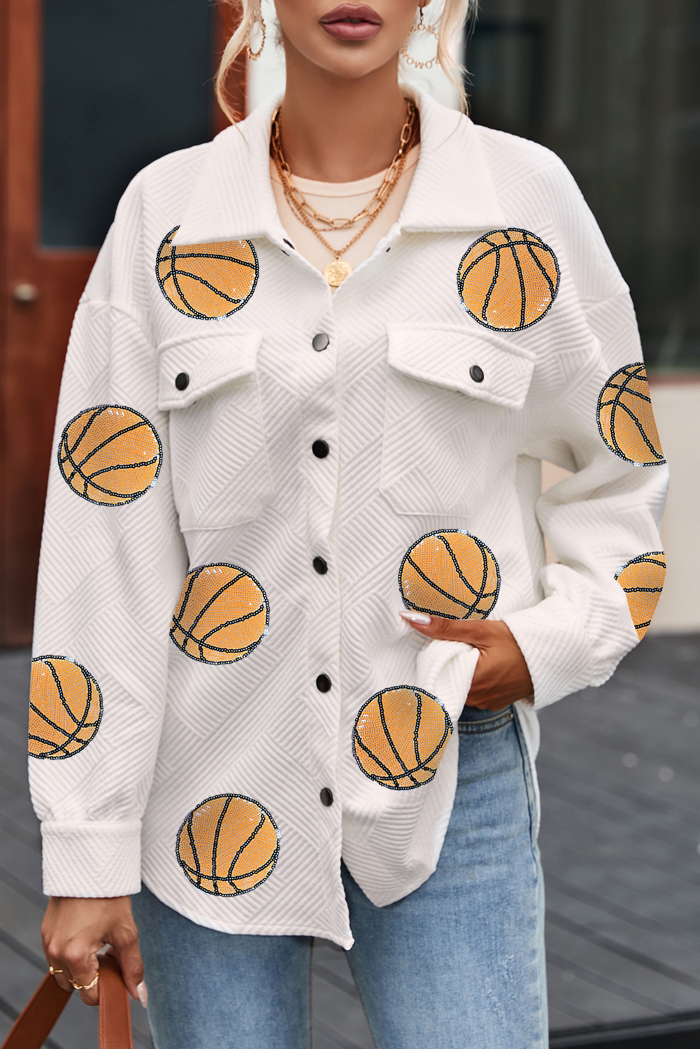 Black Sequin Basketball Patched Graphic Game Day T Shirt - loveforevers