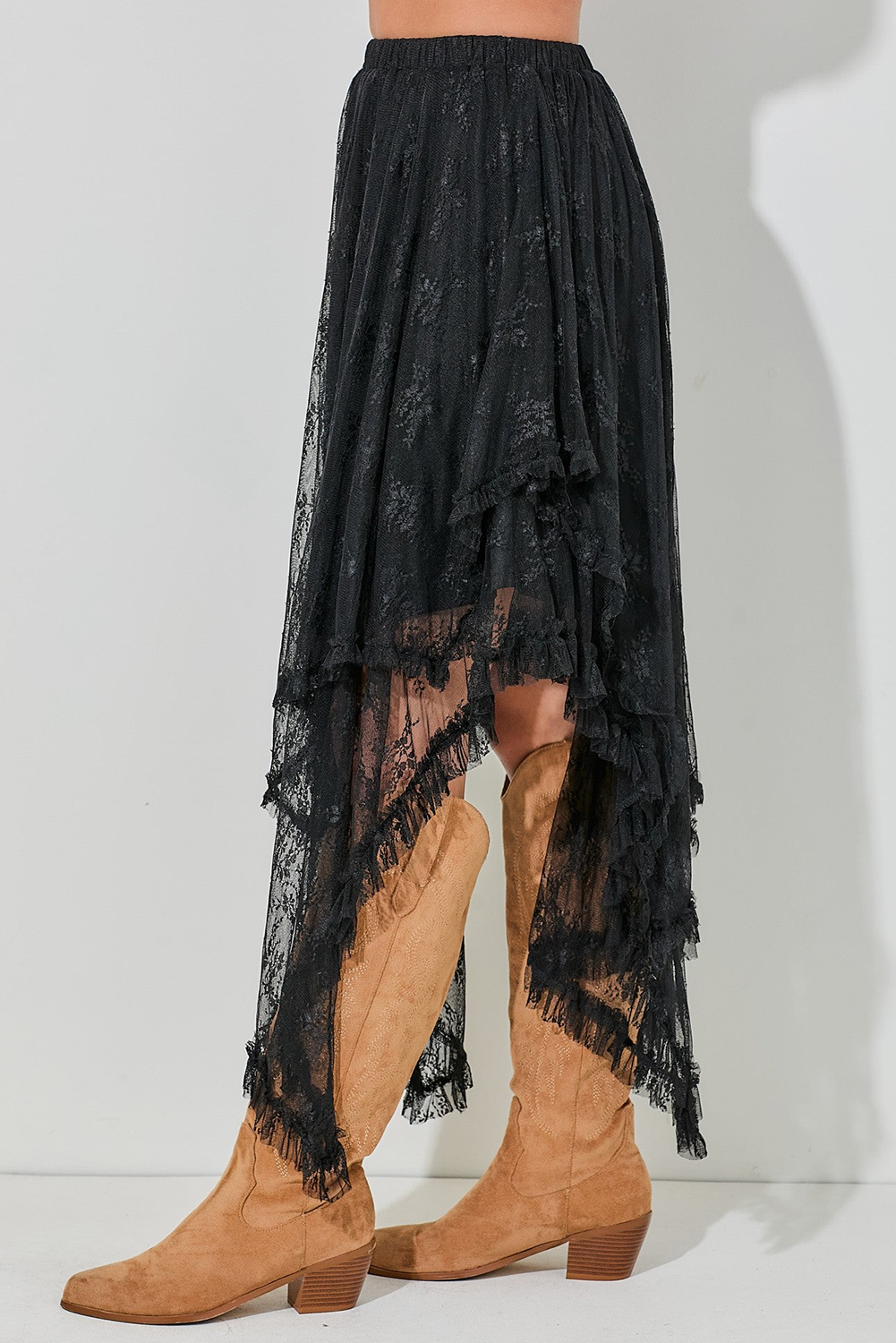 Apricot Lace Cascading Tiered High Waist Maxi Skirt - loveforevers