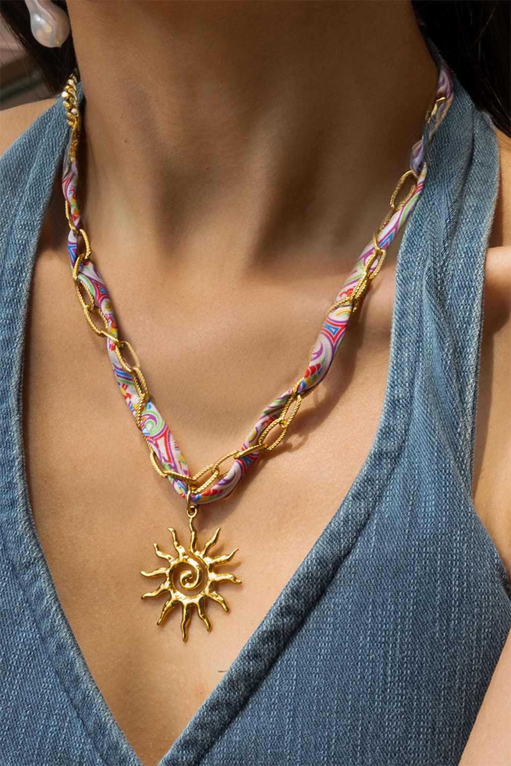 Gold Plated Chain Boho Scarf Twine Sun Goddess Necklace - loveforevers