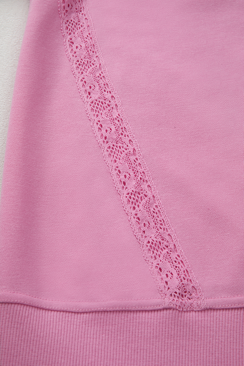 Bright Pink Lace Patched Raglan Sleeve Loose Fit Sweatshirt - loveforevers