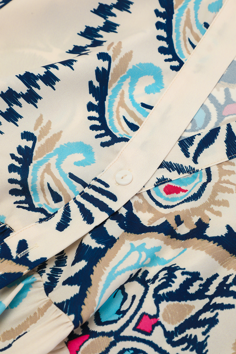 White Printed Tribal Bracelet Sleeve Buttoned Mini Dress - loveforevers
