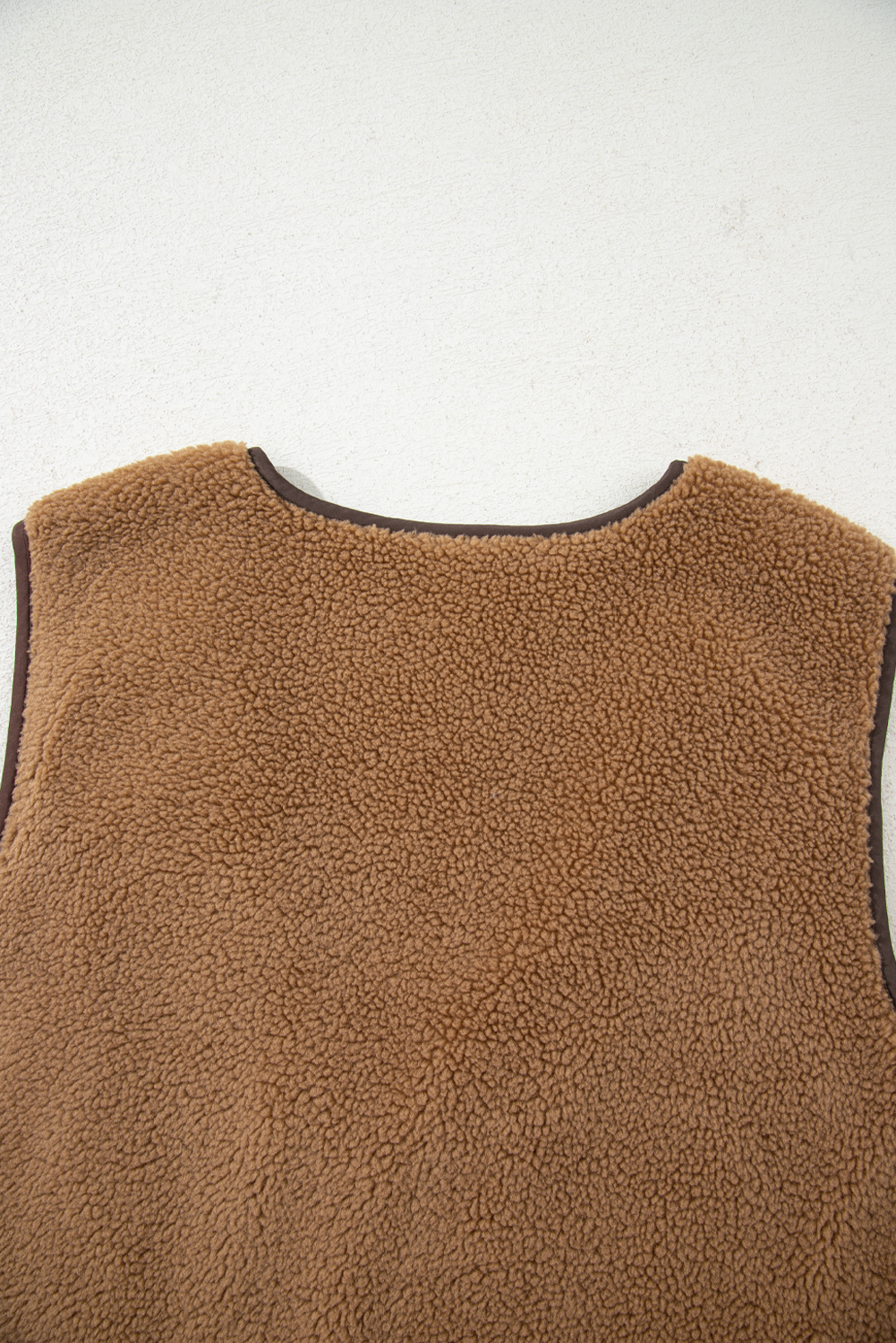 Light French Beige Contrast Trim Tie Front Sherpa Vest - loveforevers