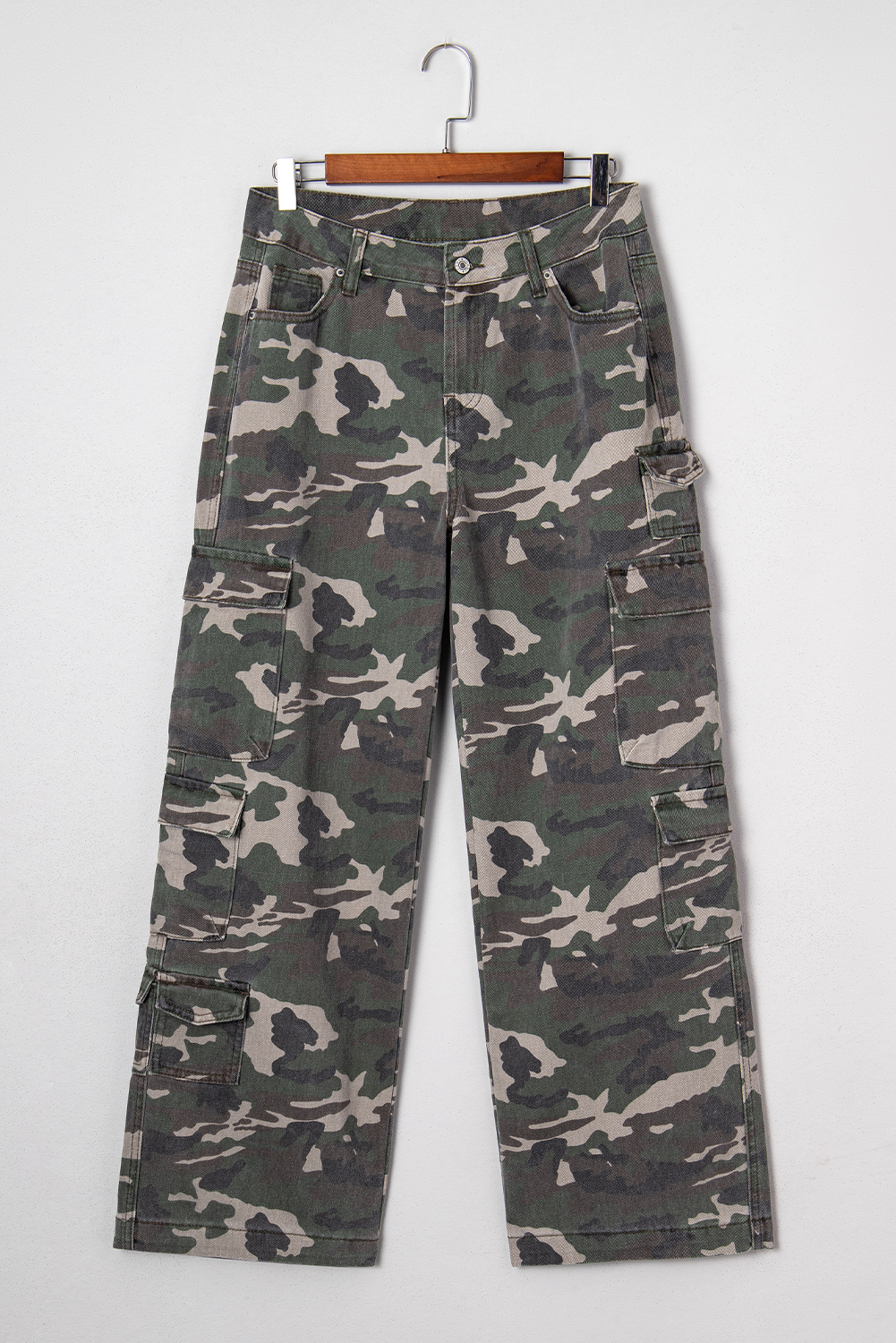 Green Camo Denim Cargo Wide Leg Pants - loveforevers