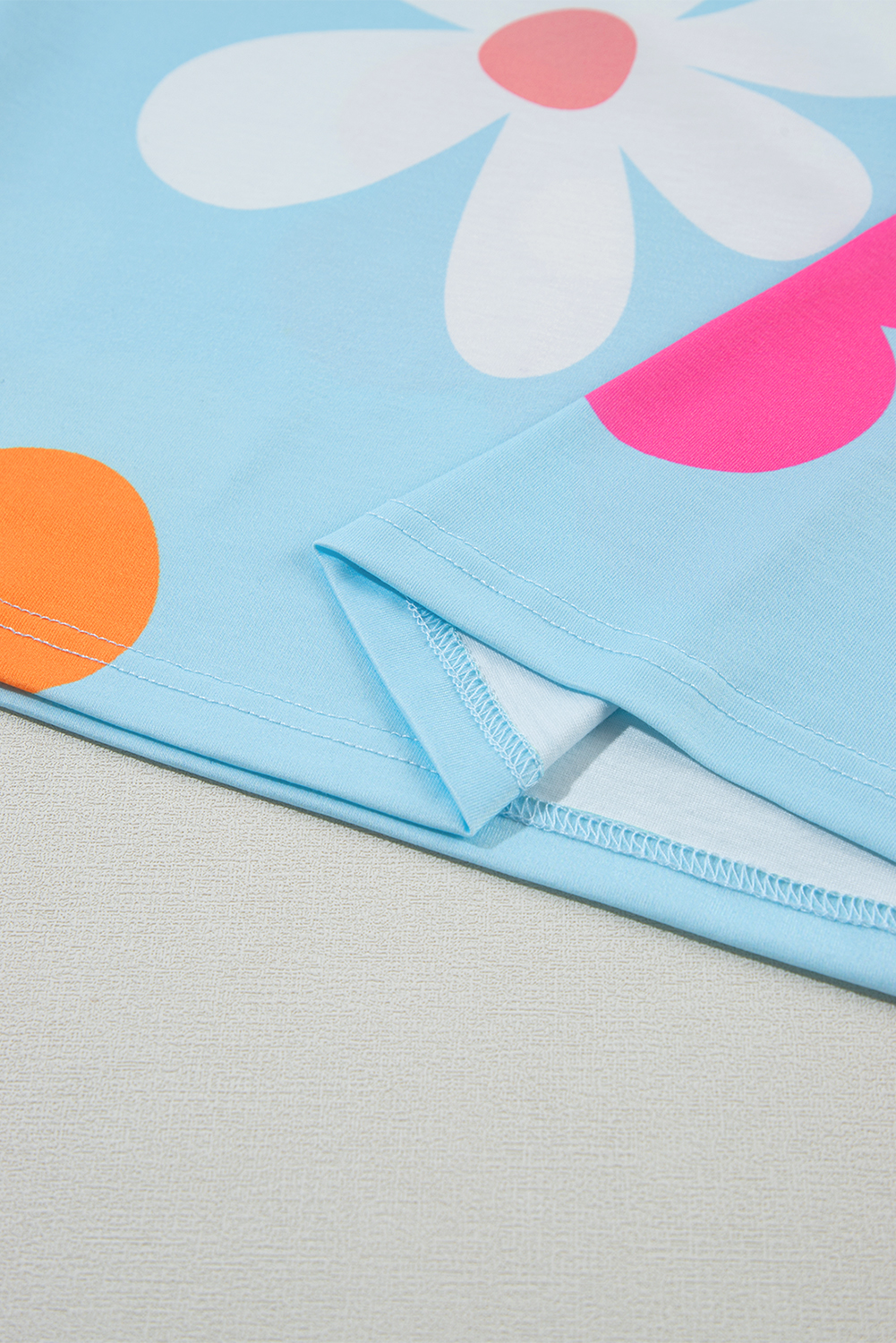 Sky Blue Flower Print Bubble Sleeve Tee - loveforevers