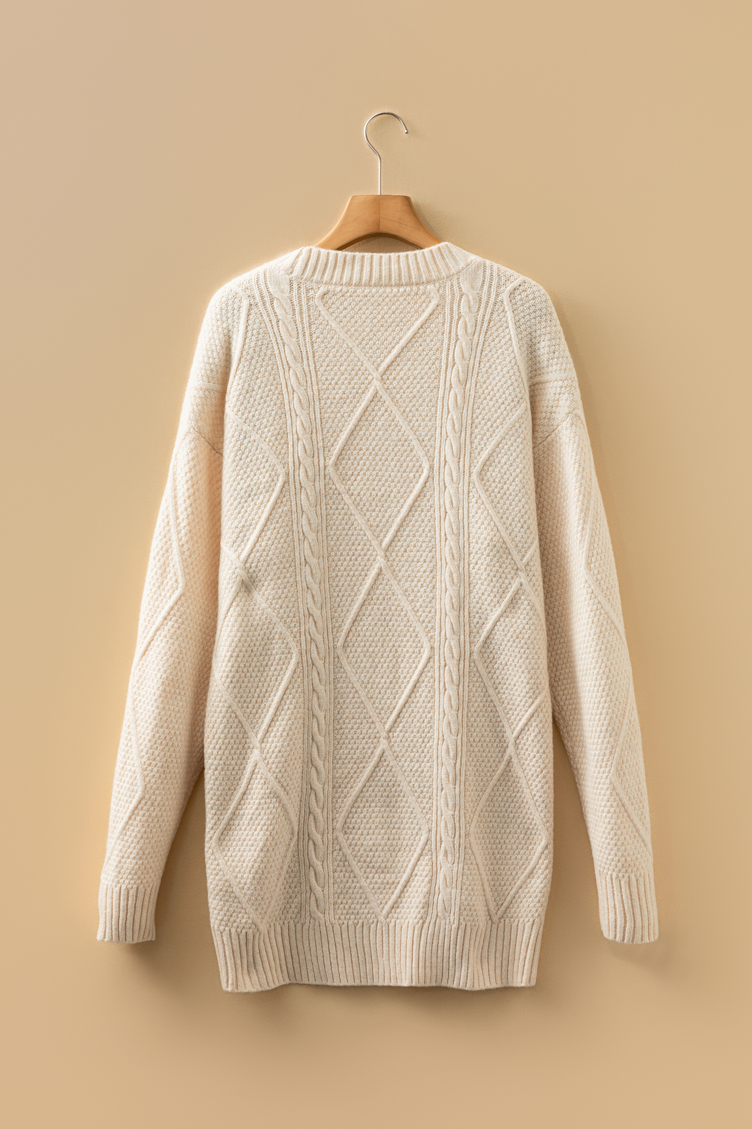 Parchment Cable Knit Drop Shoulder Loose Fit Sweater Dress - loveforevers
