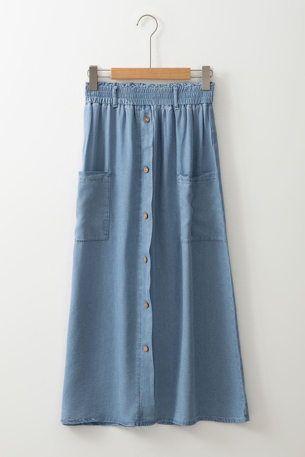 Beau Blue Buttoned Front High Waist Side Pockets Denim Maxi Skirt - loveforevers