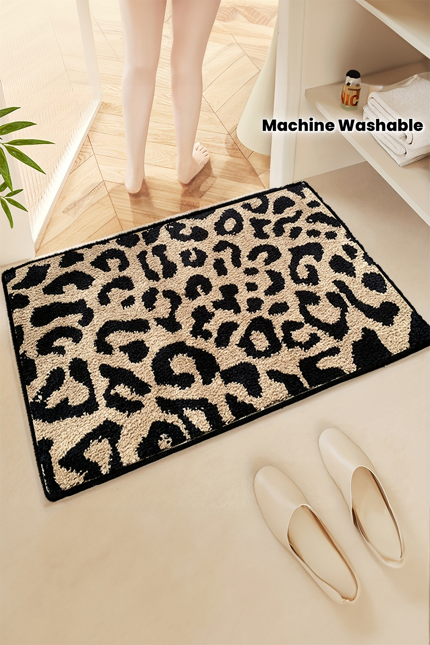 Light French Beige Leopard Faux Cashmere Wool Spinning Entrance Mat - loveforevers